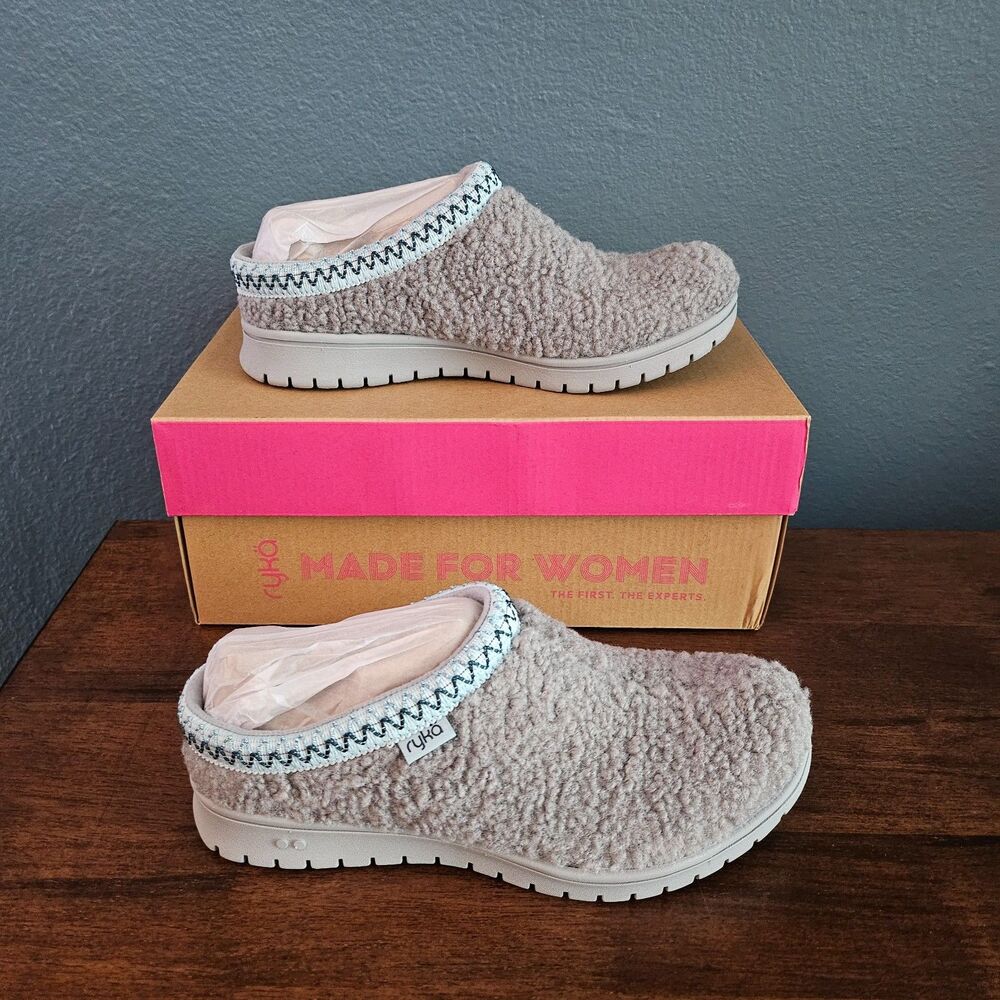 NIB Ryka Womens Gray Stellar Cozy Slip-On Clogs Shoes Size 6W